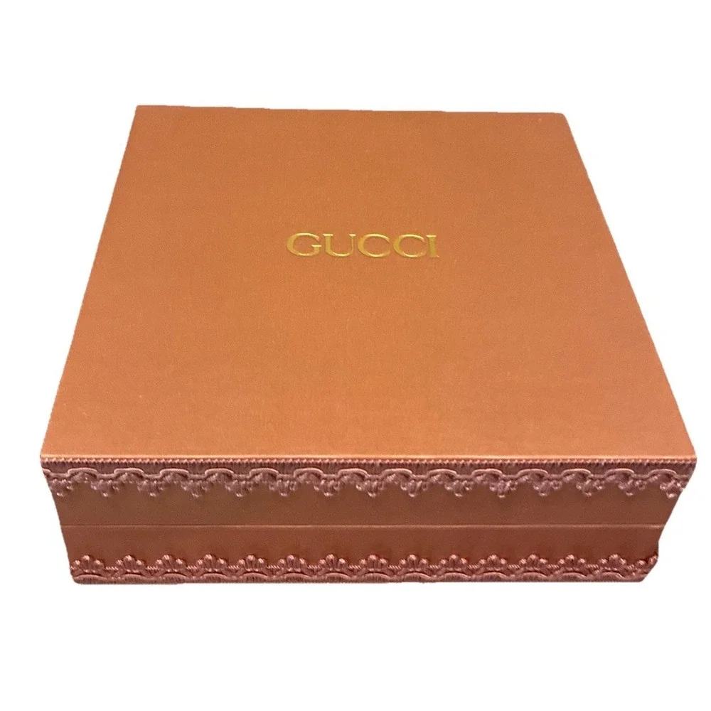 Gucci Gift Box Satin Dusty Rose Green Quilted‎  Lining 10x10x3.5